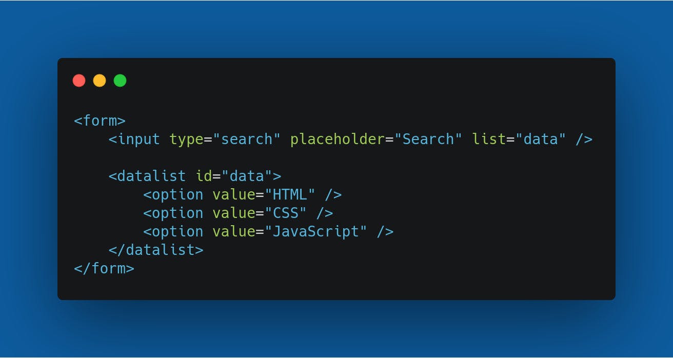 The example code for a datalist search form