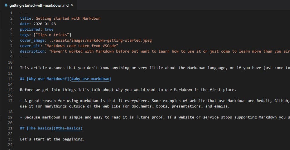 Markdown code take from VSCode